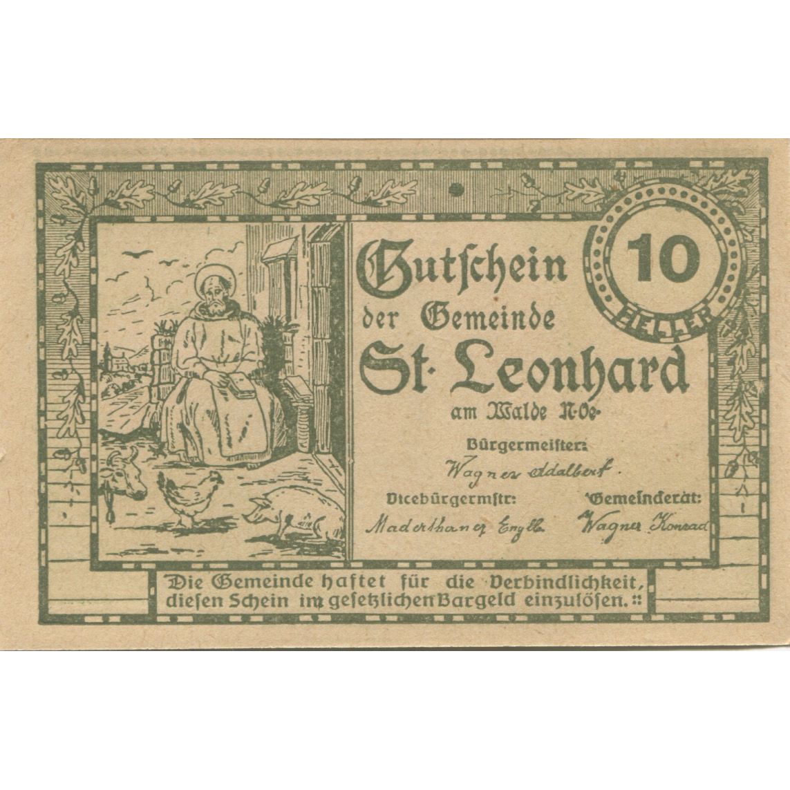Banknote, Austria, St Leonhard, 10 Heller, Eglise, 1920 UNC(63) Mehl:FS 902c