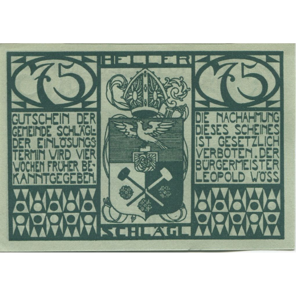 Banknote, Austria, Schlägl, 75 Heller, Blason, 1920, UNC(63), Mehl:FS 960a