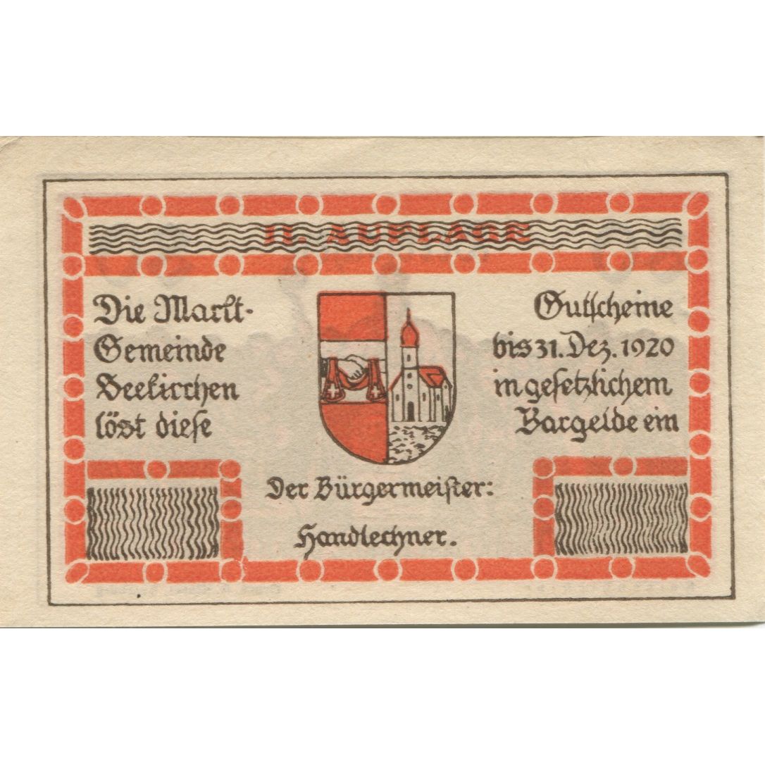 Banknote, Austria, Seekirchen, 80 Heller, Blason 1920 UNC(63) Mehl:FS 987a