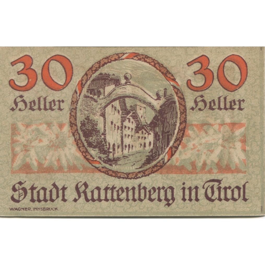 Banknote, Austria, Rattenberg, 30 Heller, Blason, 1920 UNC(63) Mehl:FS 821I