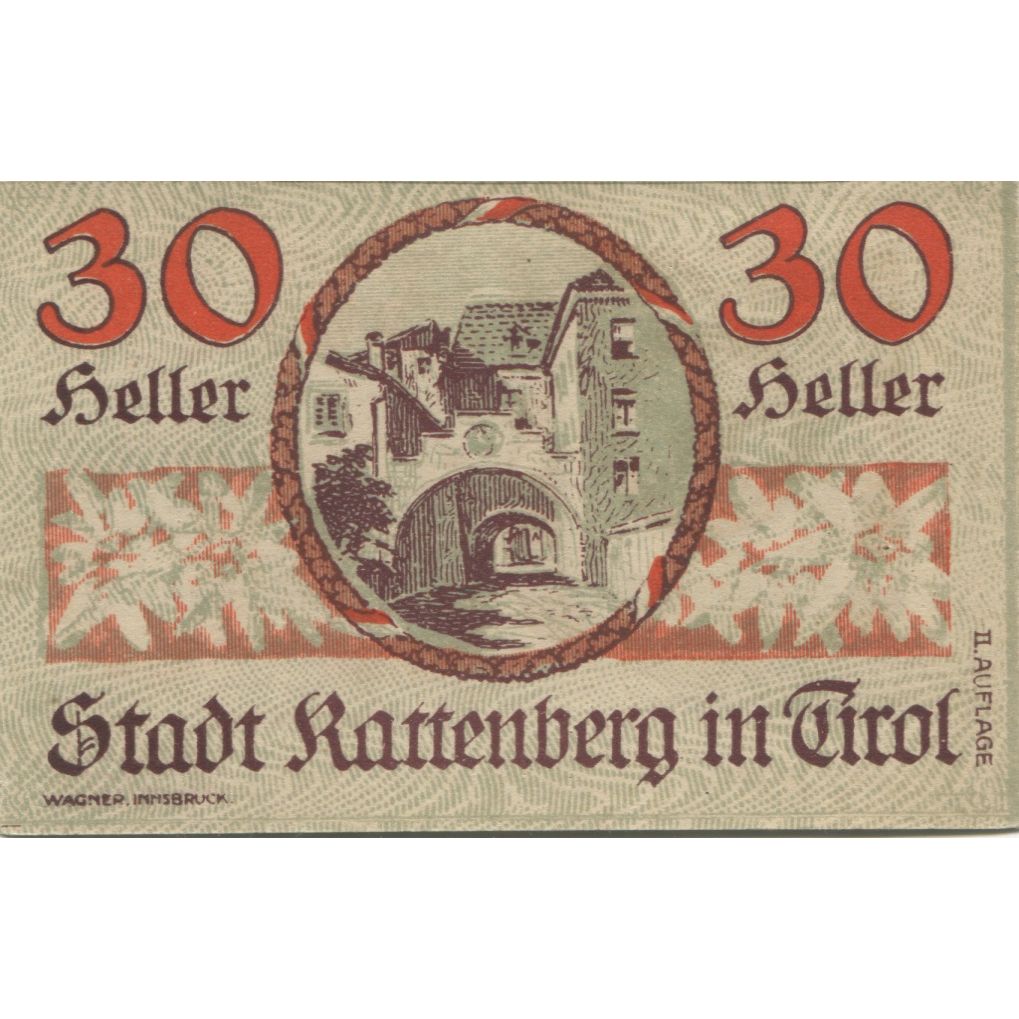 Banknote, Austria, Rattenberg, 30 Heller, rue, 1920 UNC(63) Mehl:FS 821I
