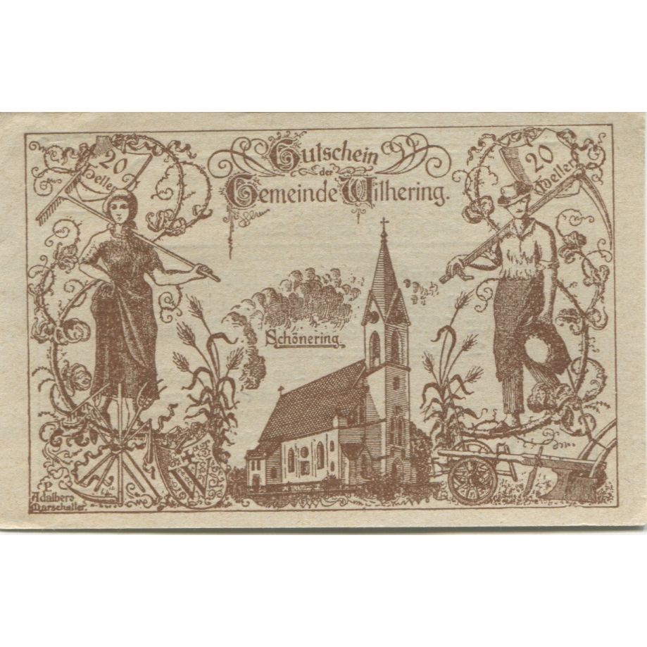 Banknote, Austria, Wilhering, 20 Heller, Eglise, 1920 UNC(63) Mehl:FS 1236