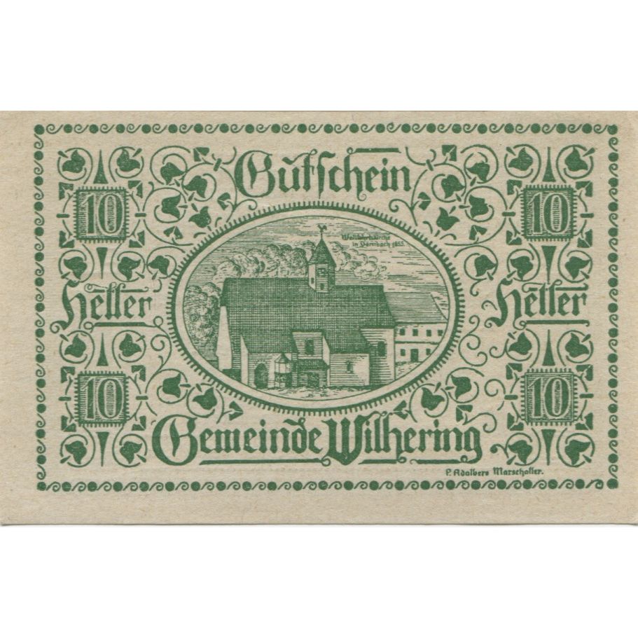 Banknote, Austria, Wilhering, 10 Heller, Eglise, 1920 UNC(63) Mehl:FS 1236