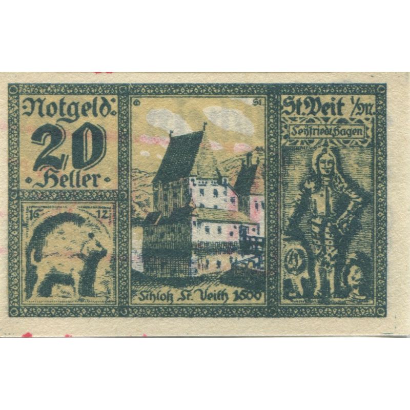 Banknote, Austria, St Veit, 20 Heller, château 1920 UNC(63) Mehl:FS 944a