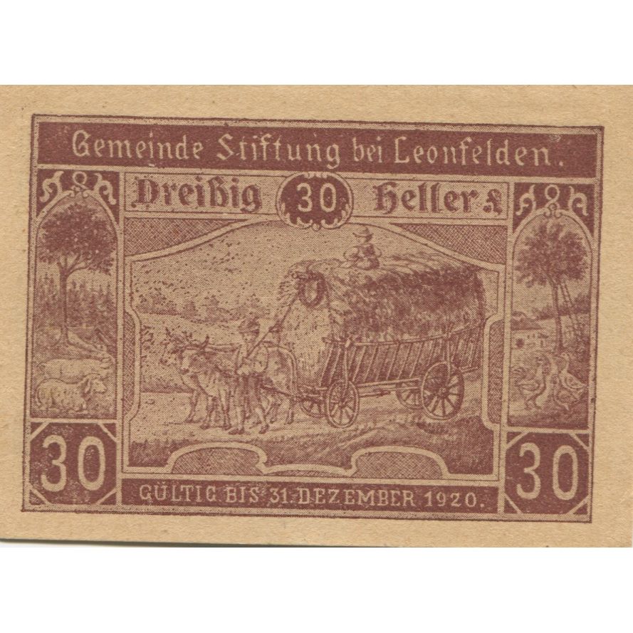 Banknote, Austria, Leonfelden, 30 Heller, blé 1920-12-31, UNC(63) Mehl:FS 1037a