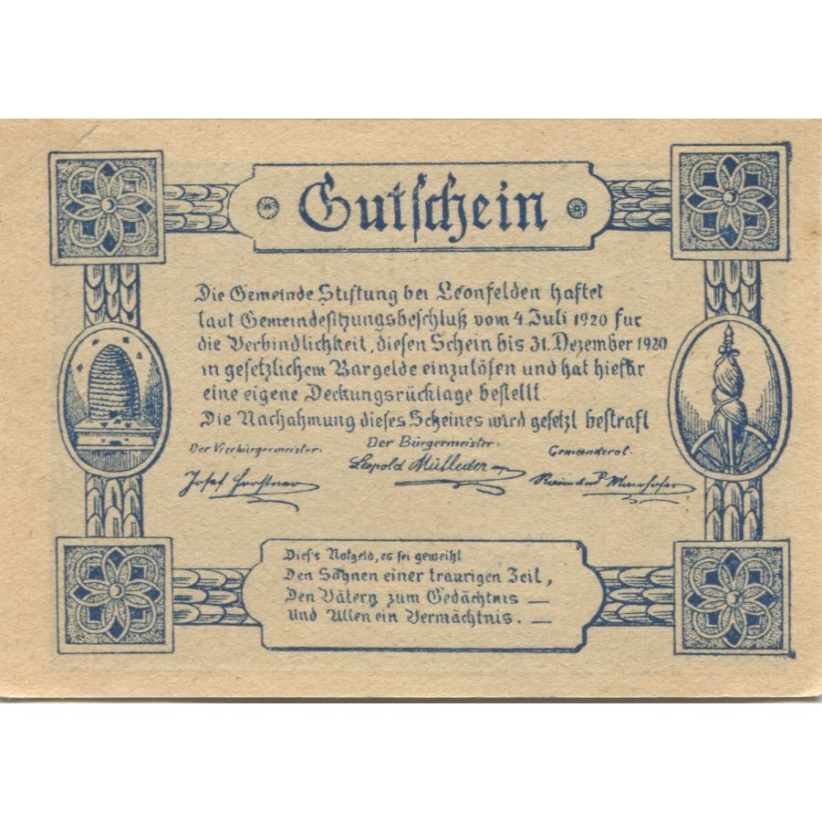 Banknote, Austria, Leonfelden 50 Heller, cheval 1920-12-31 UNC(63) Mehl:FS 1037a