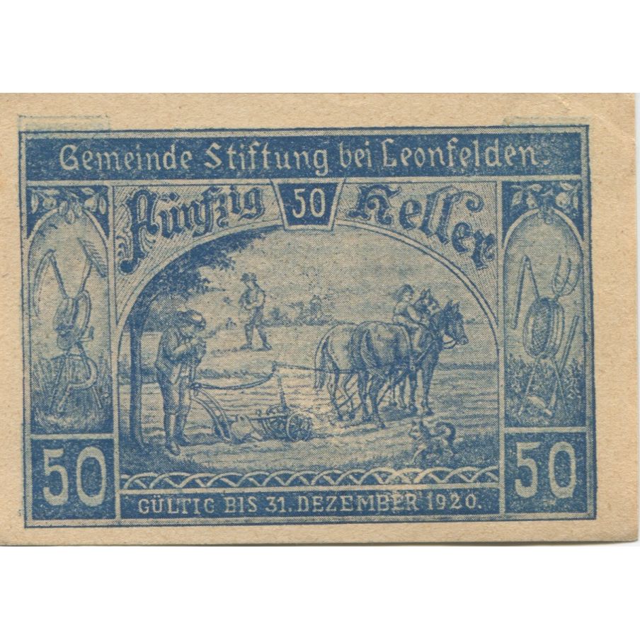 Banknote, Austria, Leonfelden 50 Heller, cheval 1920-12-31 UNC(63) Mehl:FS 1037a