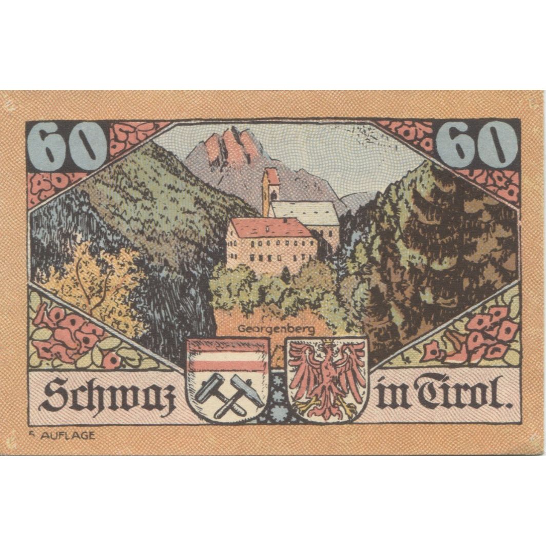 Banknote, Austria, Schwaz, 60 Heller, montagne, 1920 UNC(63) Mehl:FS 983a