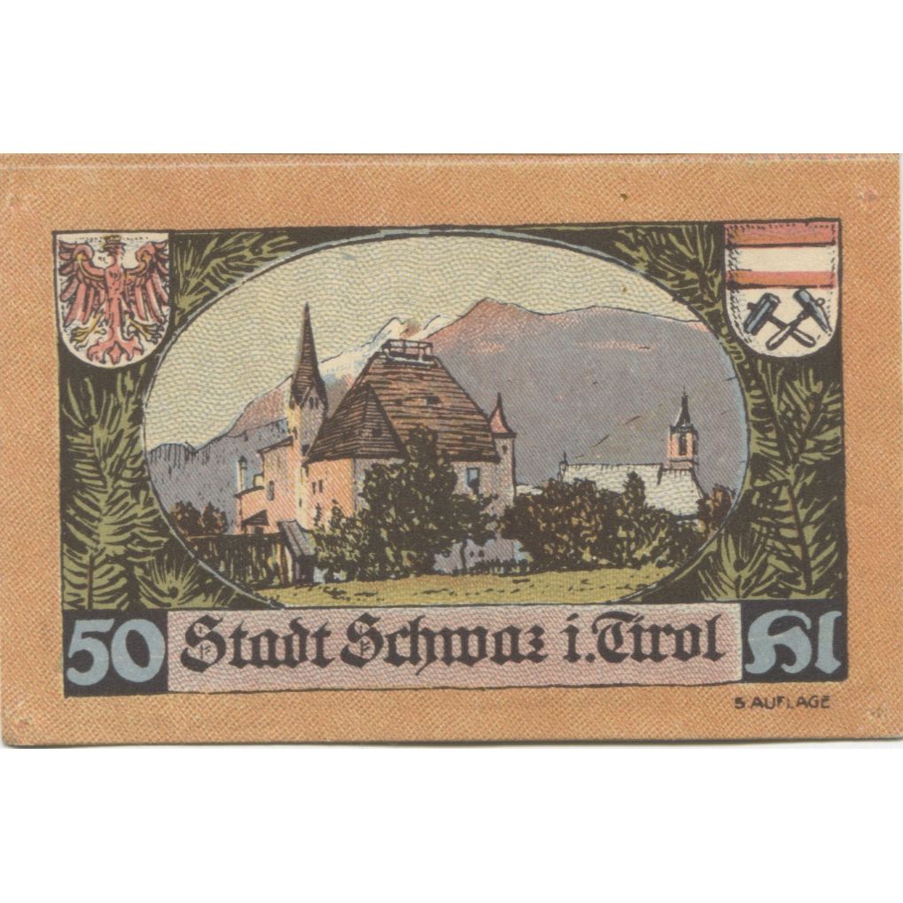 Banknote, Austria, Schwaz, 50 Heller, château 1920-12-31, UNC(63) Mehl:FS 983a