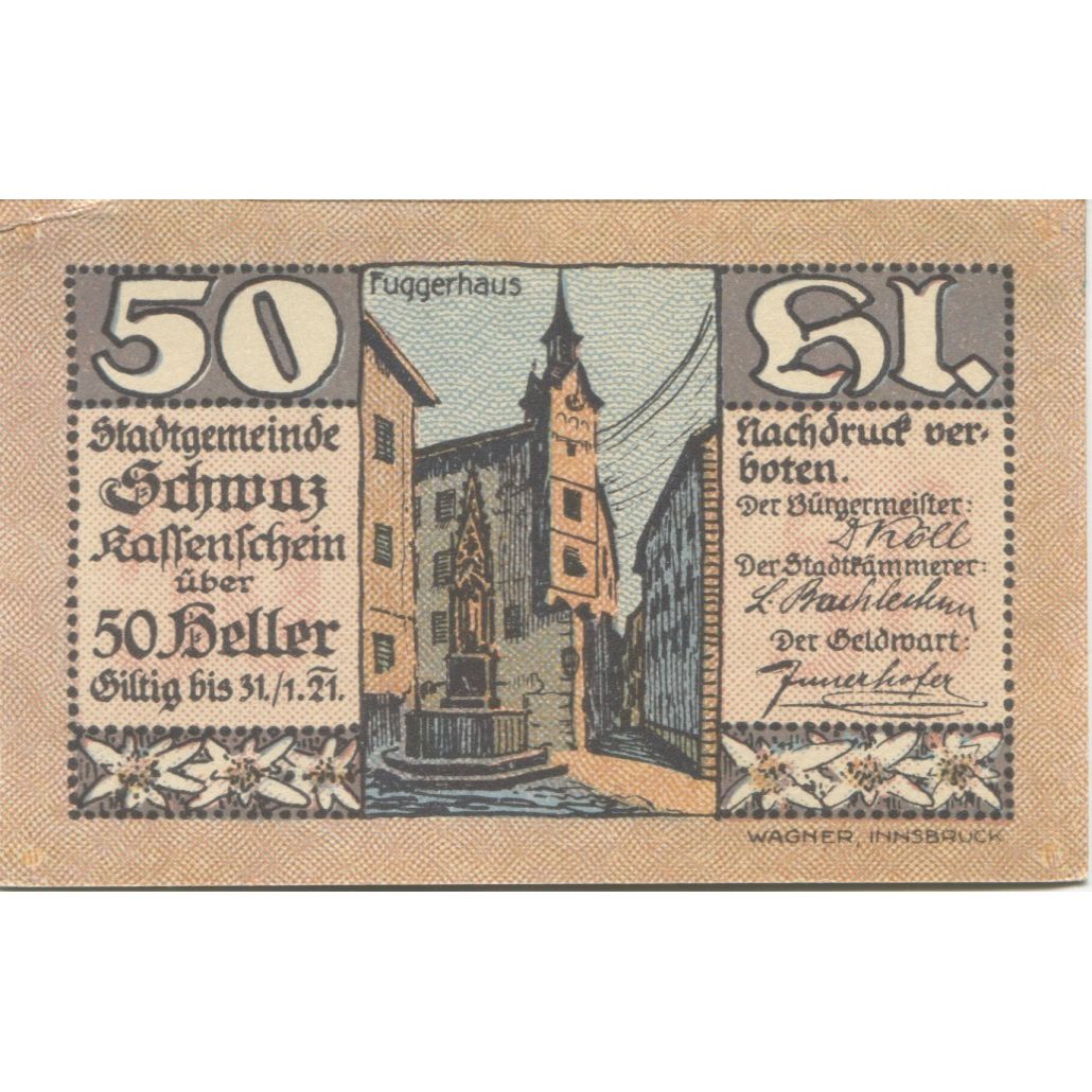Banknote, Austria, Schwaz, 50 Heller, place 1920-12-31, UNC(63), Mehl:FS 983a