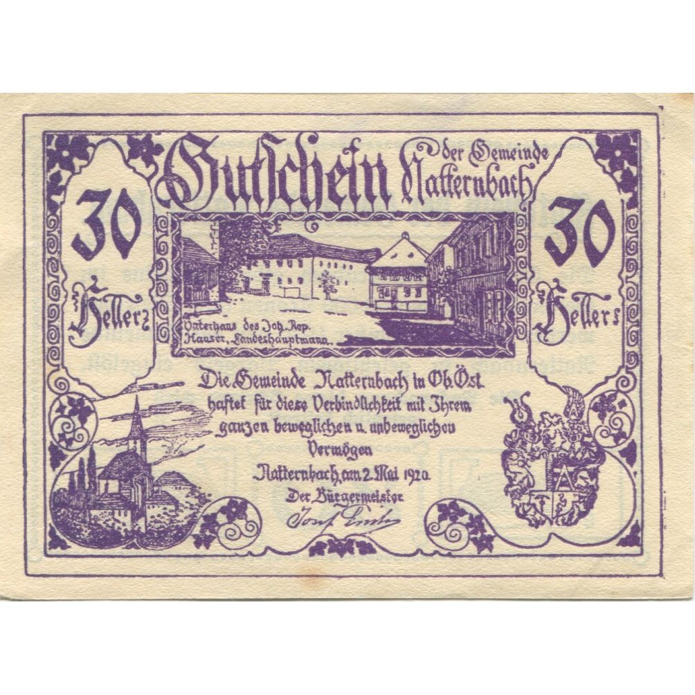 Banknote, Austria, Natternbach, 30 Heller, place, 1920, AU(55-58) Mehl:FS 643