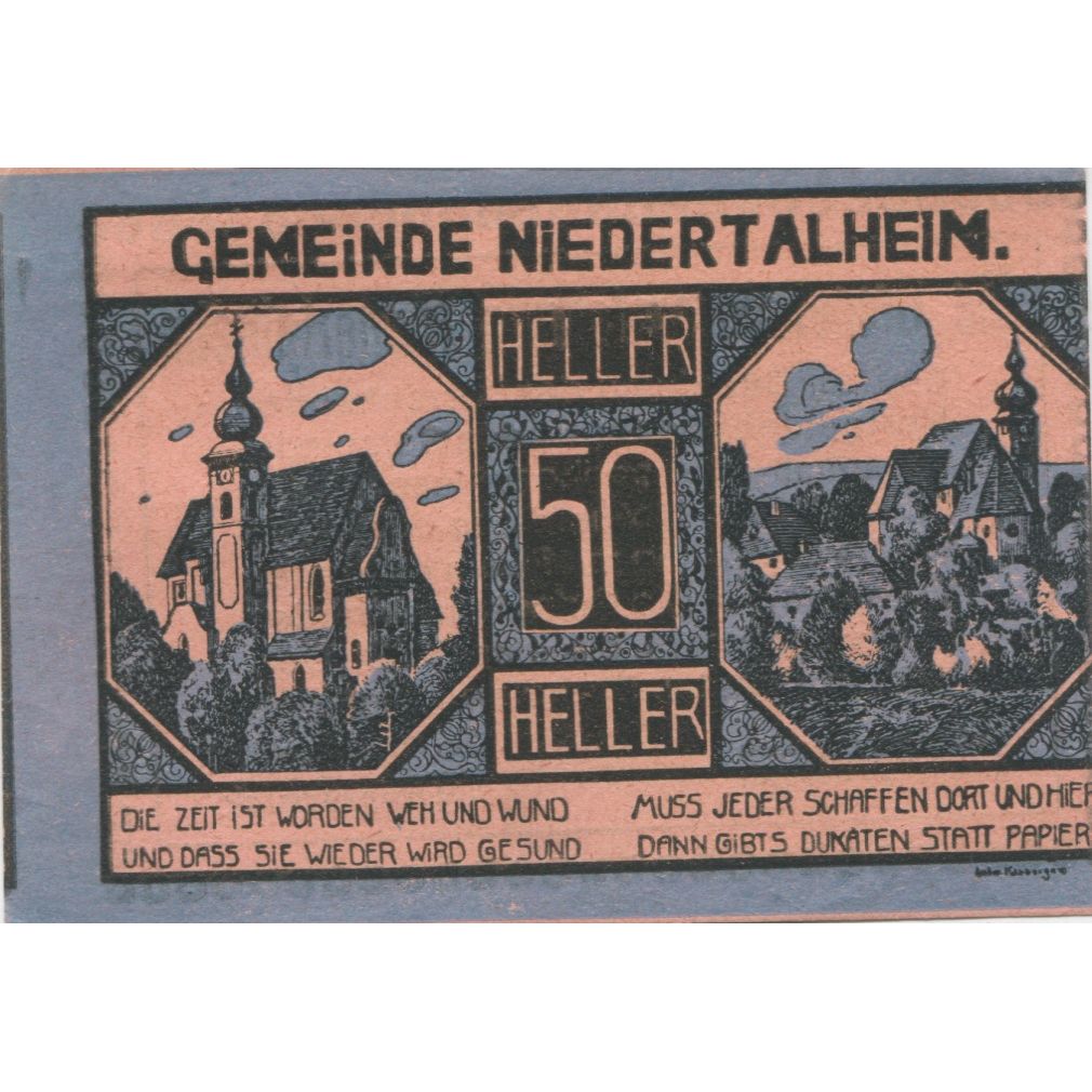 Banknote, Austria, Niedertalheim, 50 Heller, Eglise, 1920, UNC(63) Mehl:FS 672a