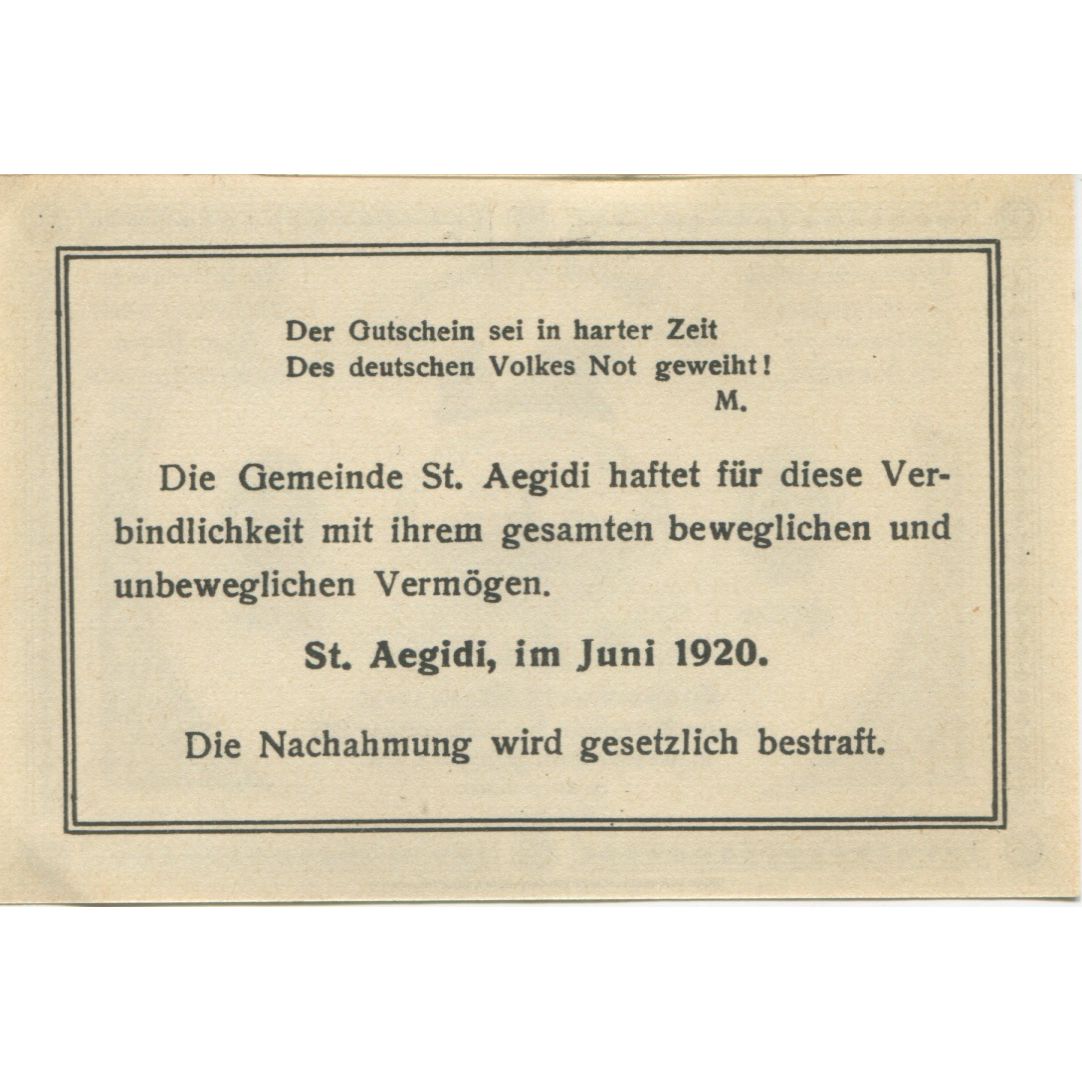 Banknote, Austria, St Aegidi, 20 Heller, champs, 1920, UNC(63) Mehl:FS 875IIa
