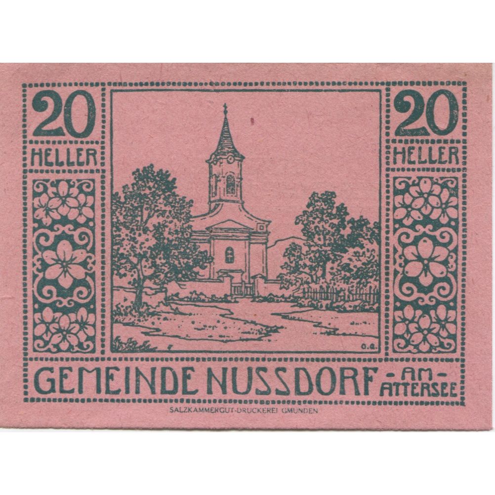 Banknote, Austria, Nussdorf, 20 Heller, Eglise, 1920 UNC(63) Mehl:FS 677a