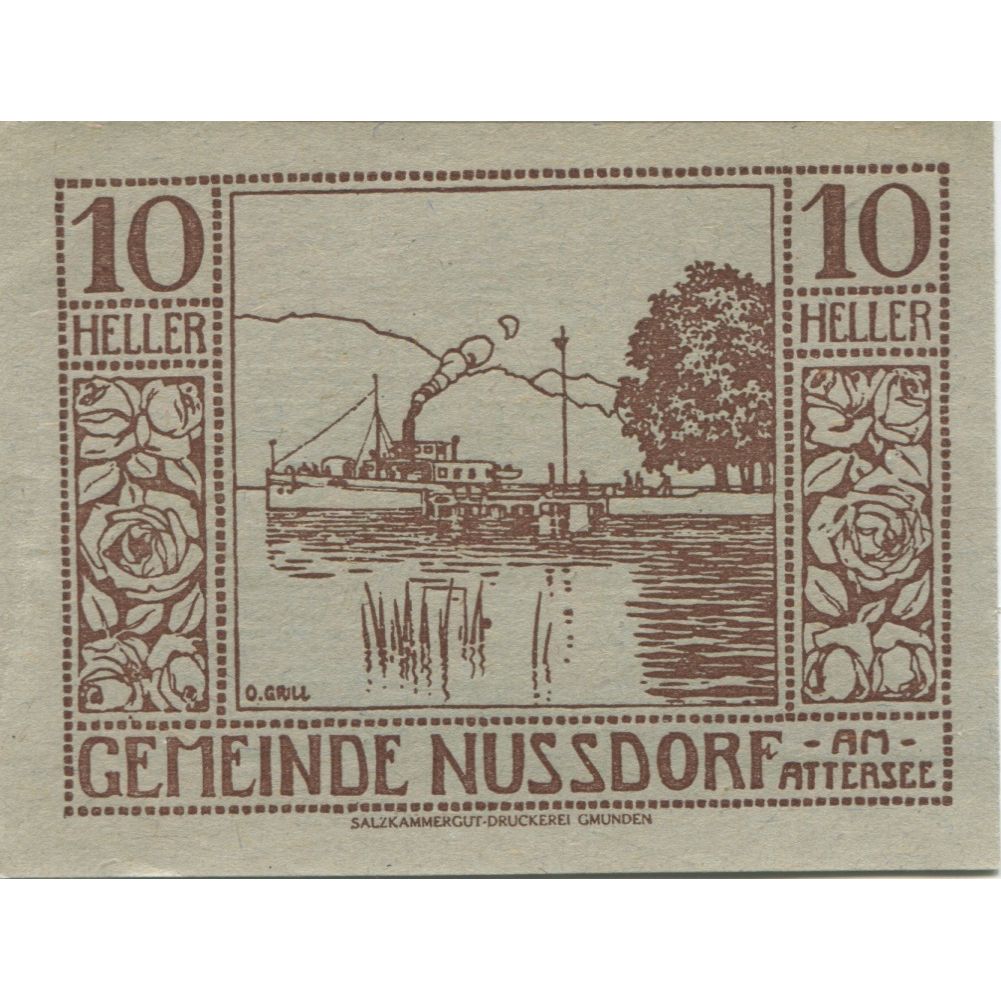 Banknote, Austria, Nussendorf, 10 Heller, bateau, 1920 UNC(63) Mehl:FS 677a