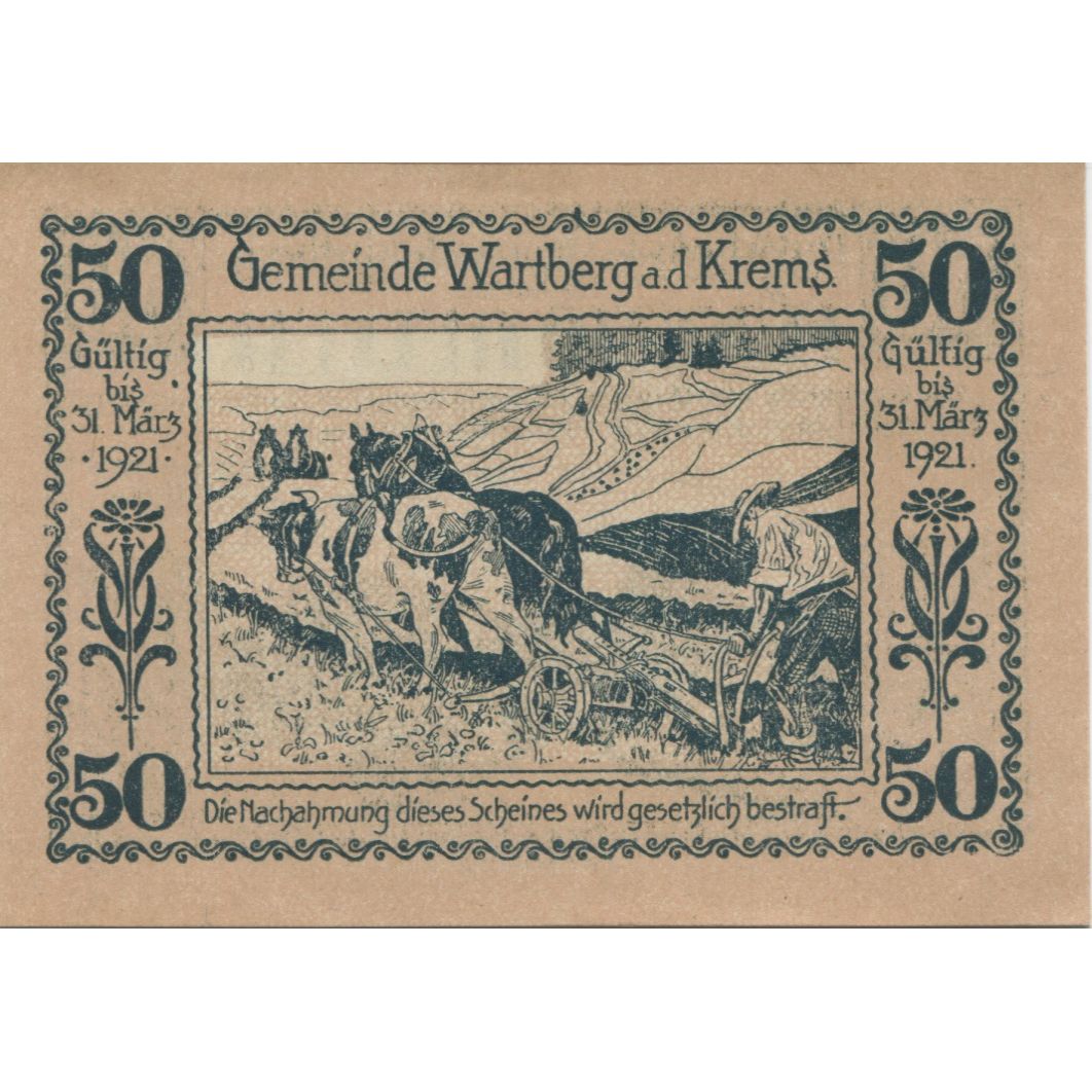 Banknote, Austria, Wartberg, 50 Heller, village, 1921 UNC(63) Mehl:FS 1141a
