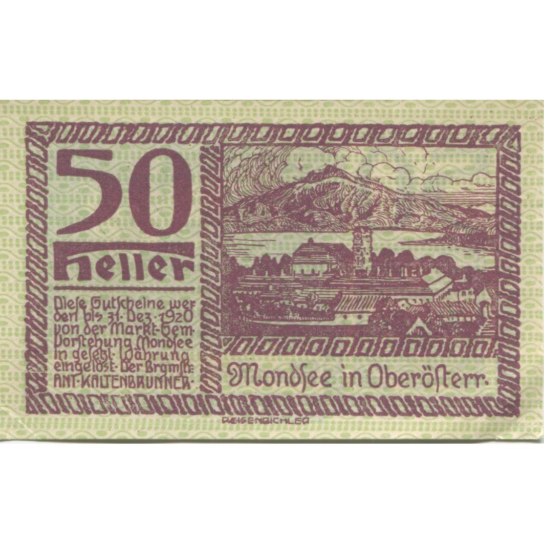 Banknote, Austria, Mondsee, 50 Heller, fleuve, 1920, UNC(63) Mehl:FS 626b1
