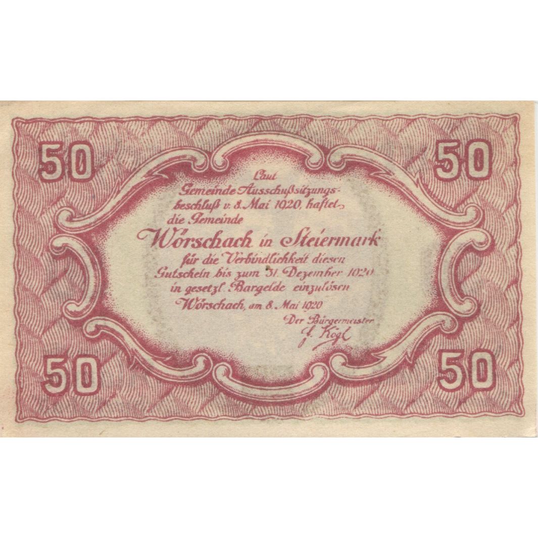 Banknote, Austria, Klamm, 50 Heller, montagne, 1920 UNC(63) Mehl:FS 453