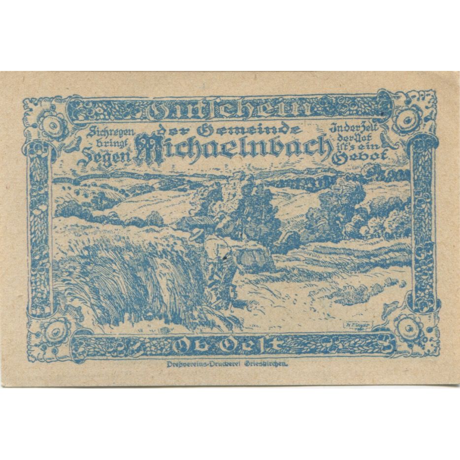 Banknote, Austria, Michaelnbach, 10 Heller, paysage, 1920 UNC(63) Mehl:FS 611