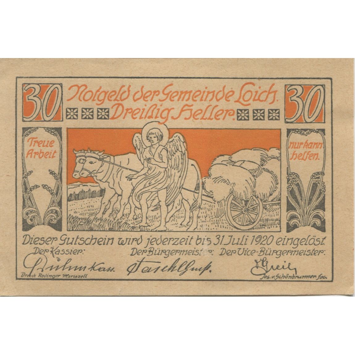 Banknote, Austria, LOICH, 30 Heller, champs 1920-07-31, UNC(63), Mehl:FS 562