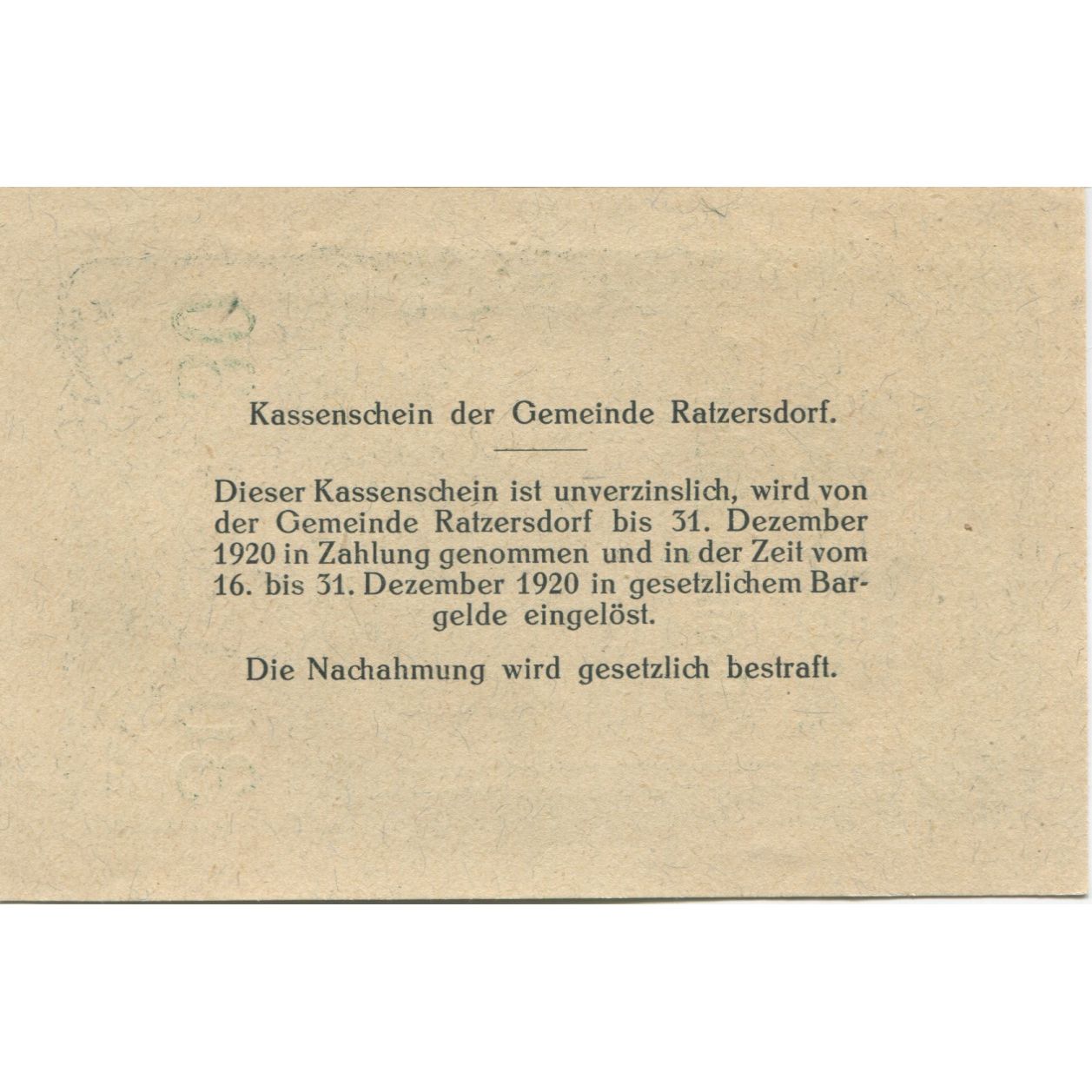 Billet, Autriche, Ratzersdorf, 30 Heller, château, 1920 SPL Mehl:FS 822