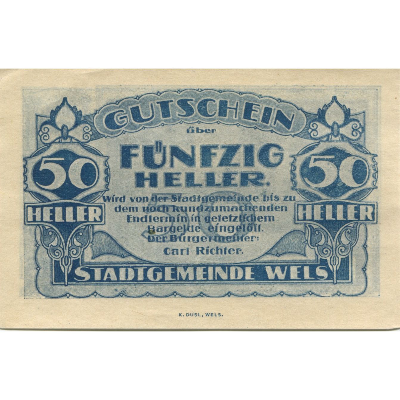 Biljet, Oostenrijk, Wels, 50 Heller, rue, 1920, SPL, Mehl:FS 1167