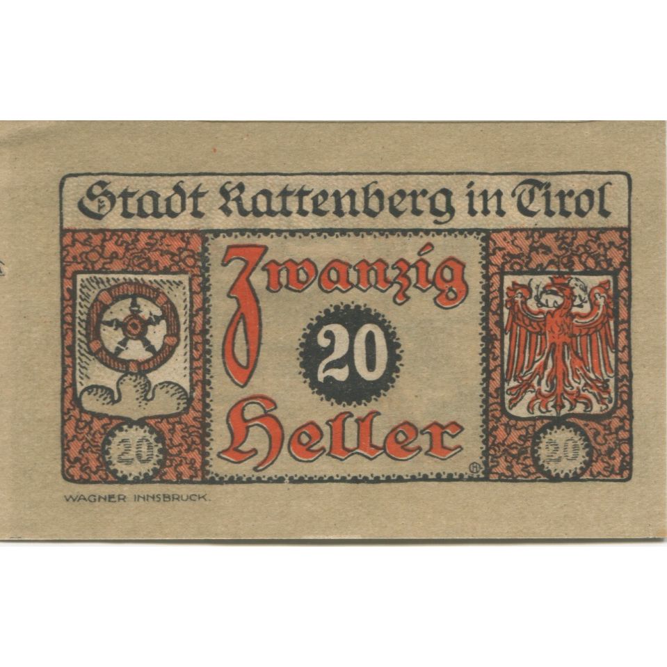 Billet, Autriche, Rattenberg, 20 Heller, Blason 1920-12-31, SPL, Mehl:FS 821I