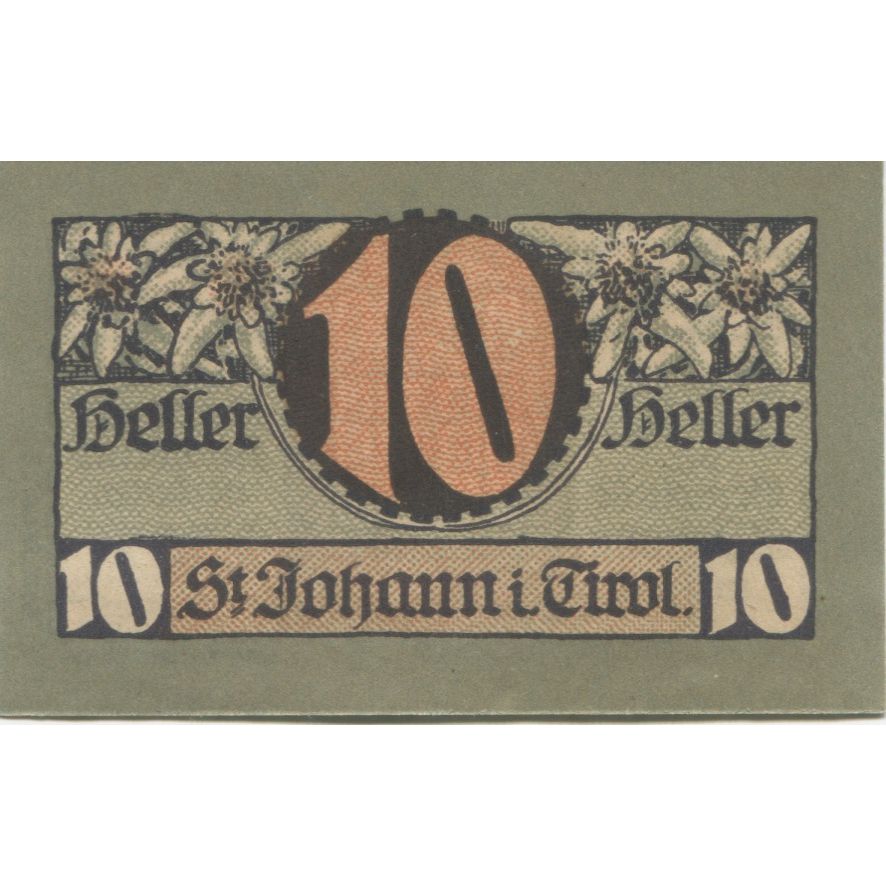 Billet, Autriche, St Johann, 10 Heller, Eglise 1921-03-31, SPL, Mehl:FS 898b