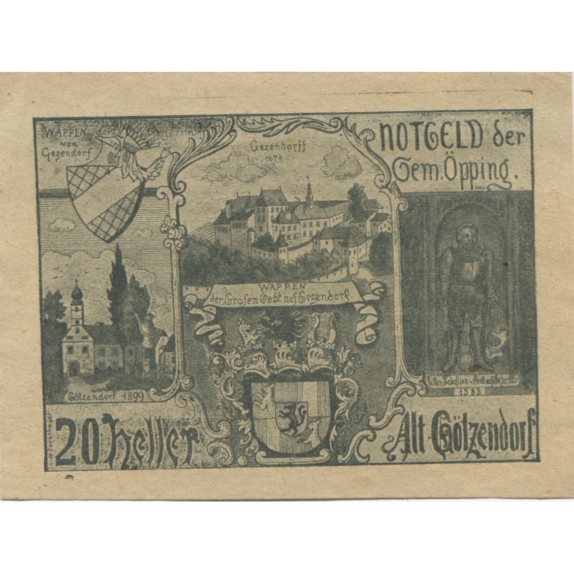 Biljet, Oostenrijk, öpping, 20 Heller, Blason 1920-07-11, SPL, Mehl:FS 710Ia