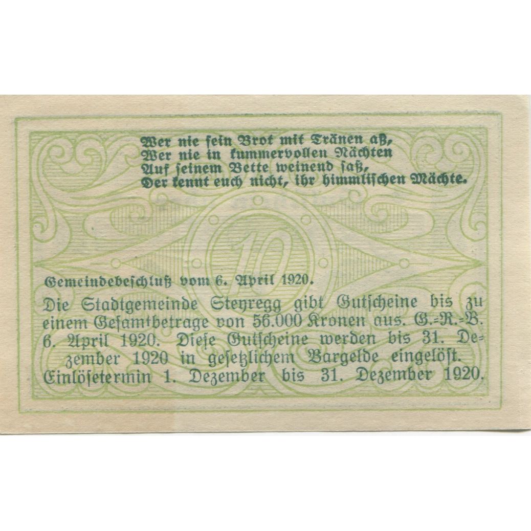 Banknote, Austria, Steyregg, 10 Heller, château, 1920 UNC(63) Mehl:FS 1036Ia