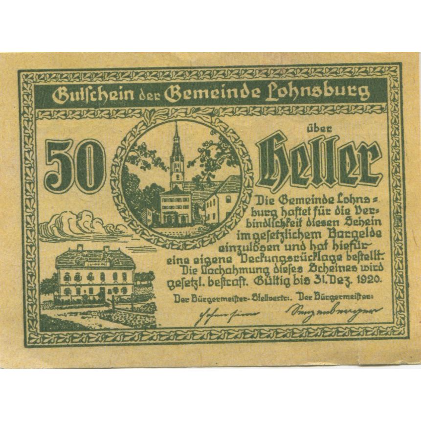 Biljet, Oostenrijk, Lohnsburg, 50 Heller, Eglise 1920-12-31, SPL, Mehl:FS 561
