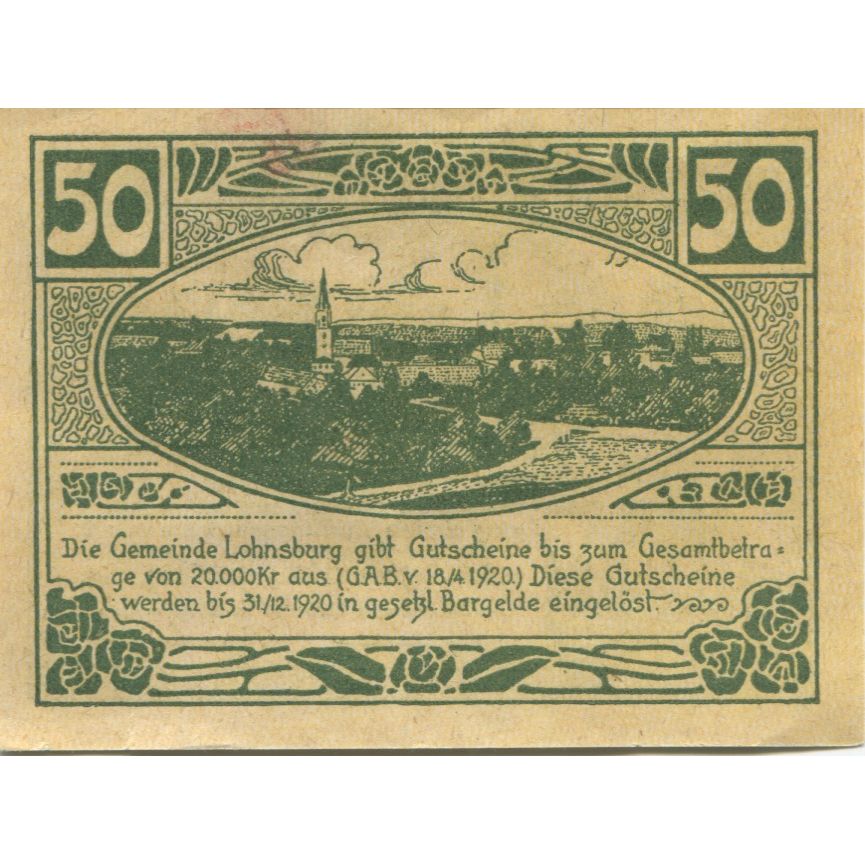 Biljet, Oostenrijk, Lohnsburg, 50 Heller, Eglise 1920-12-31, SPL, Mehl:FS 561