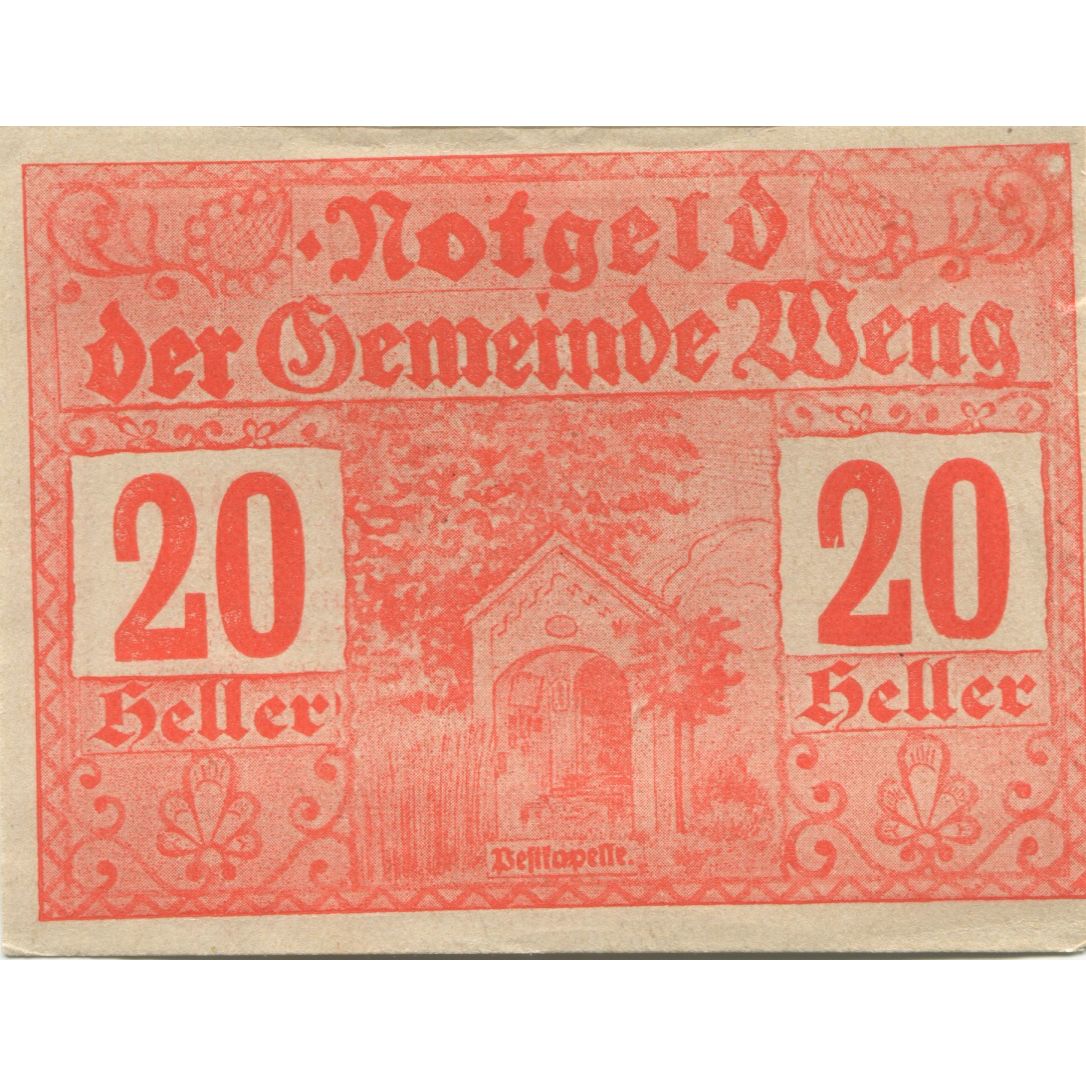 Banknote, Austria, Weng, 20 Heller, Monument 1920-12-31, UNC(63), Mehl:FS 1171