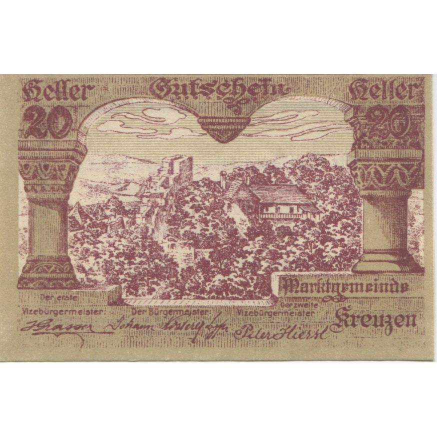 Biljet, Oostenrijk, Kreuzen, 20 Heller, paysage, 1920, SPL, Mehl:FS 479a