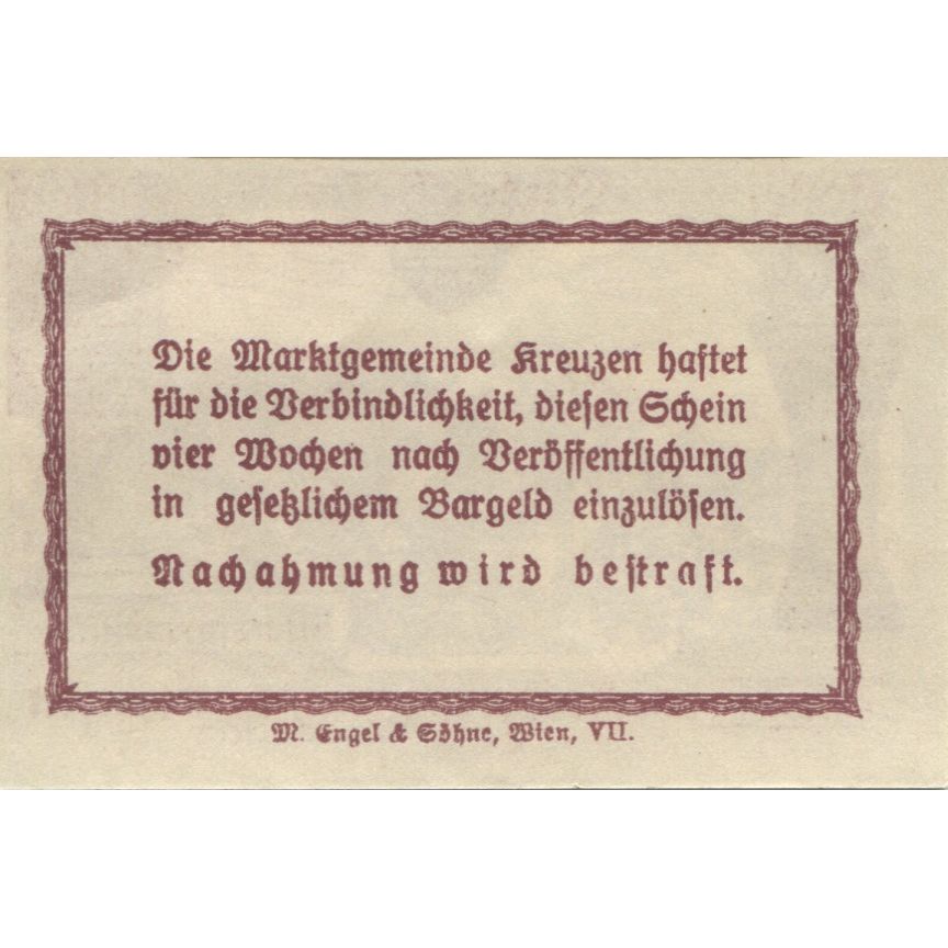 Biljet, Oostenrijk, Kreuzen, 20 Heller, paysage, 1920, SPL, Mehl:FS 479a