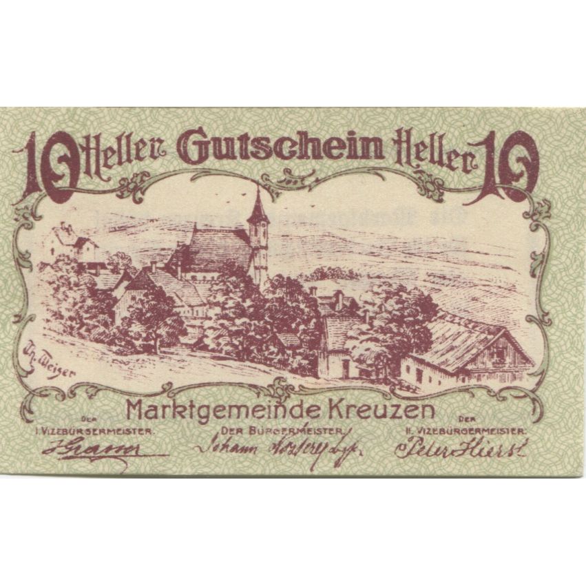 Billete, Austria, Kreuzen, 10 Heller, paysage, 1920, SC, Mehl:FS 479a