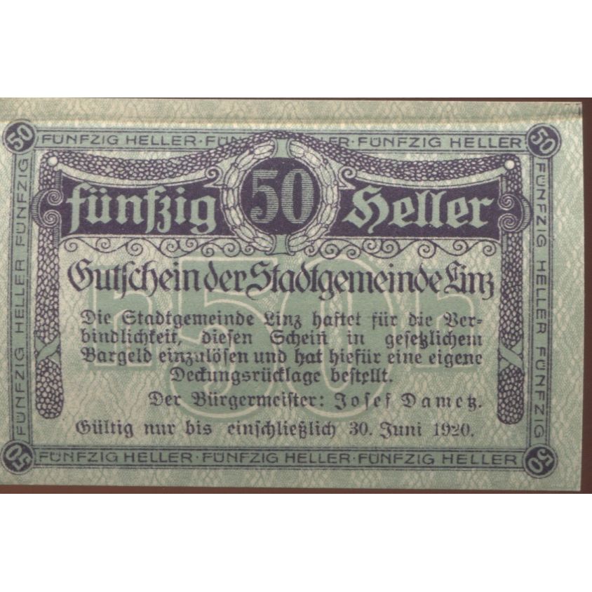 Banknote, Austria, Linz, 50 Heller, valeur faciale, 1920, UNC(63) Mehl:FS 529b