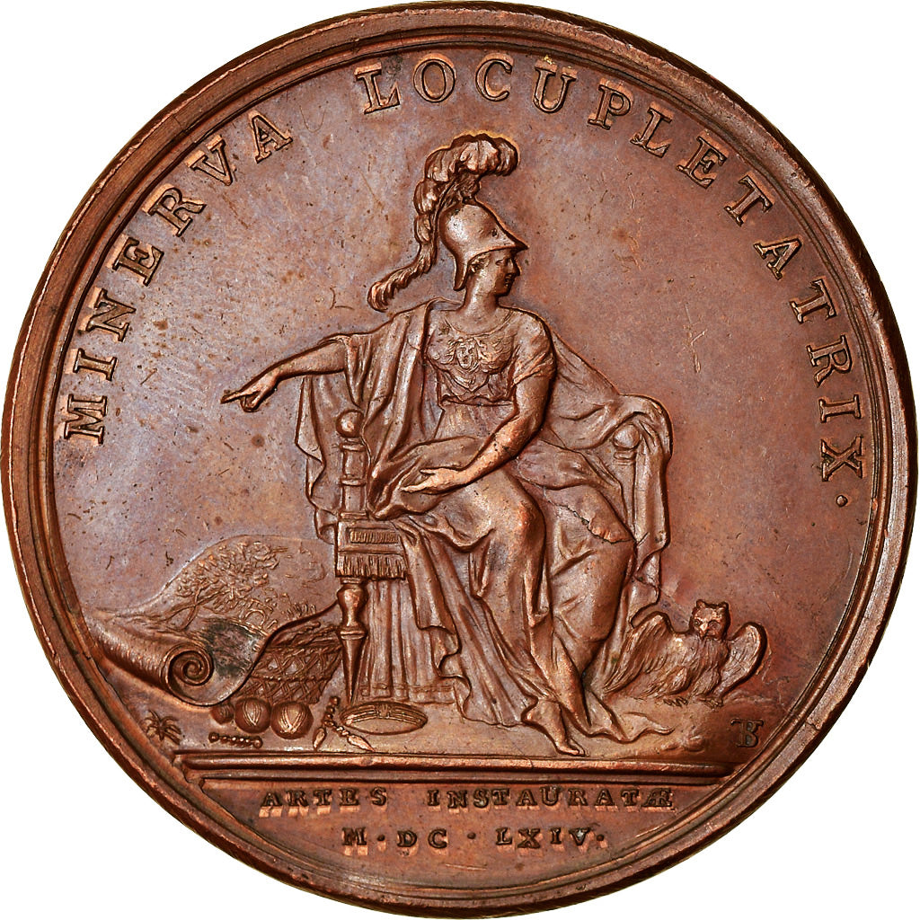 France, Medal, Louis XIV, Manufactures, 1664, Copper, Mauger, AU(55-58)
