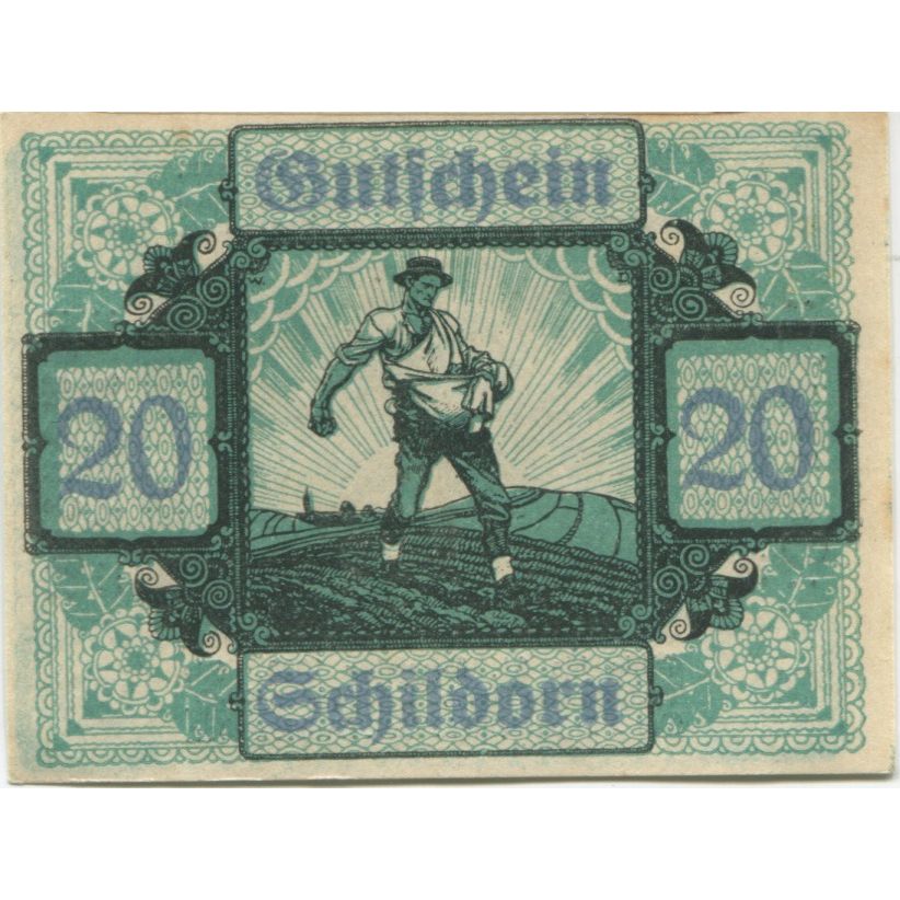 Banknote, Austria, Schildorn, 20 Heller, champs, 1920 UNC(63) Mehl:FS 959a