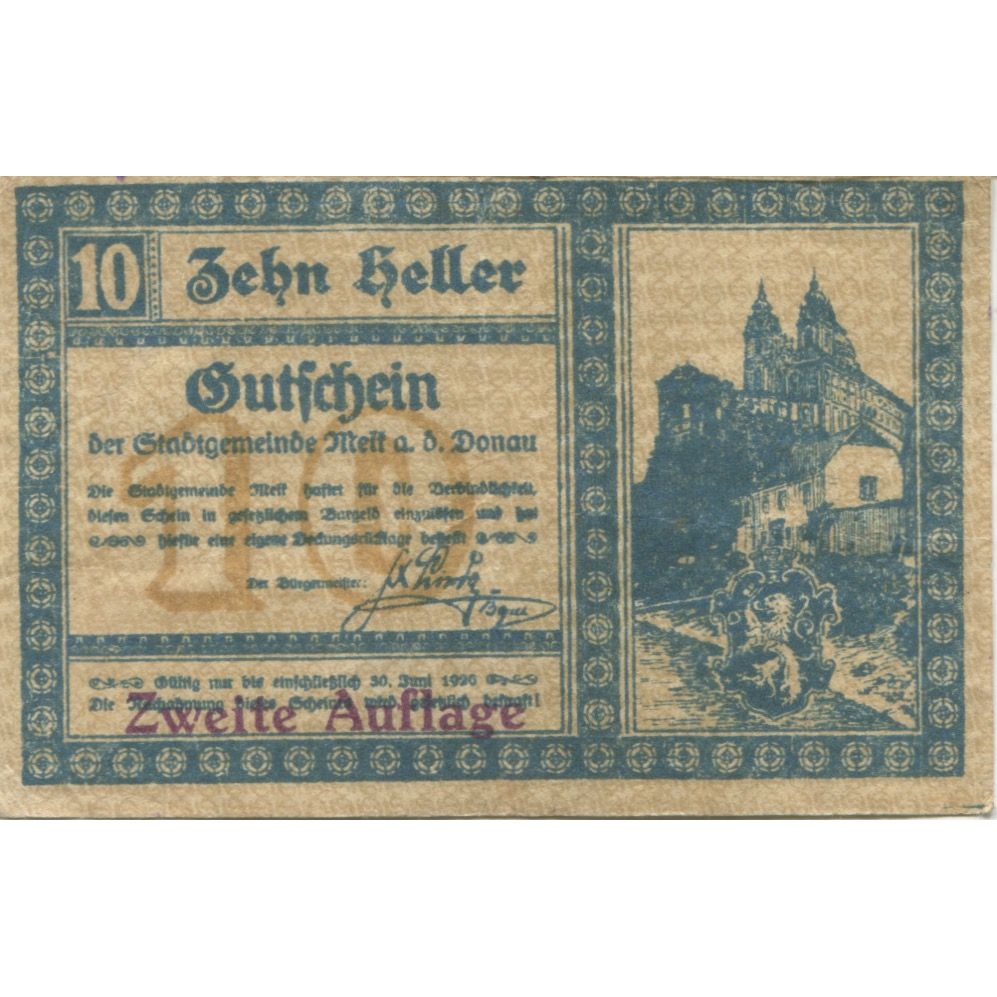 Banknote, Austria, Melt, 10 Heller, château, 1920, EF(40-45), Mehl:FS 1085