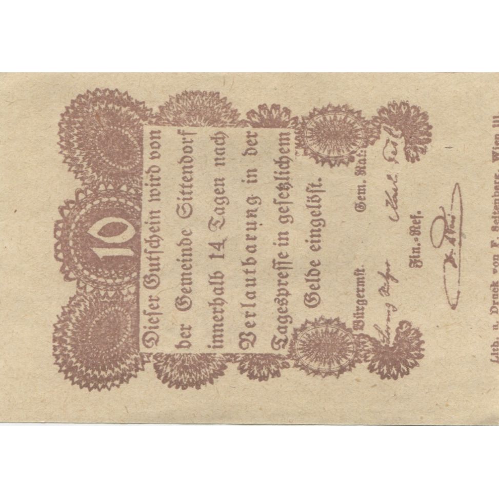 Banknote, Austria, Sittendorf, 10 Heller, Eglise, 1920, UNC(63), Mehl:FS 1001a