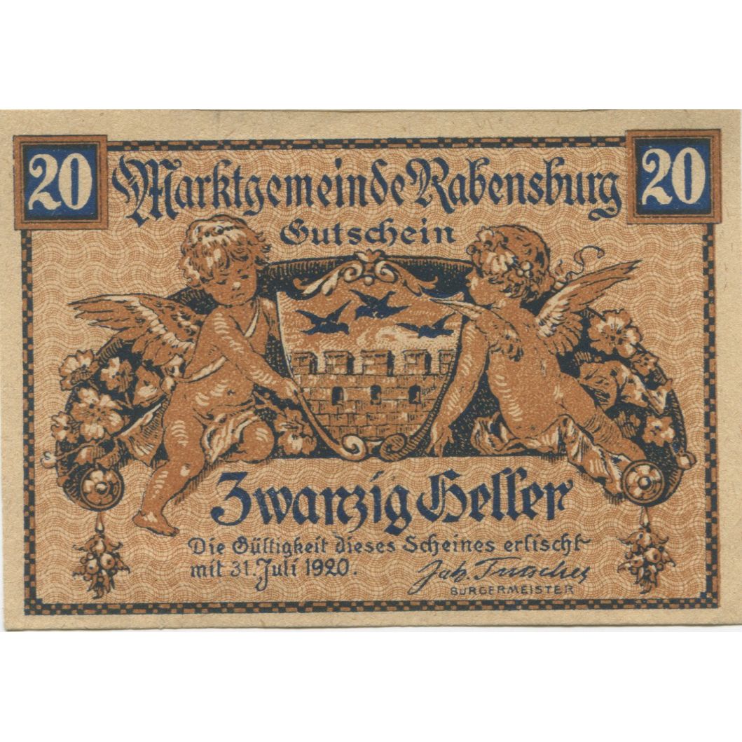 Banknote, Austria, Rabensburg, 20 Heller, Blason, 1920 UNC(63) Mehl:FS 807a