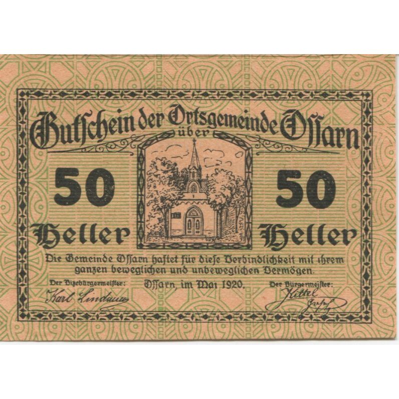 Banknot, Austria, Ossarn, 50 Heller, Eglise 1920-12-31, UNC(63), Mehl:FS 712a