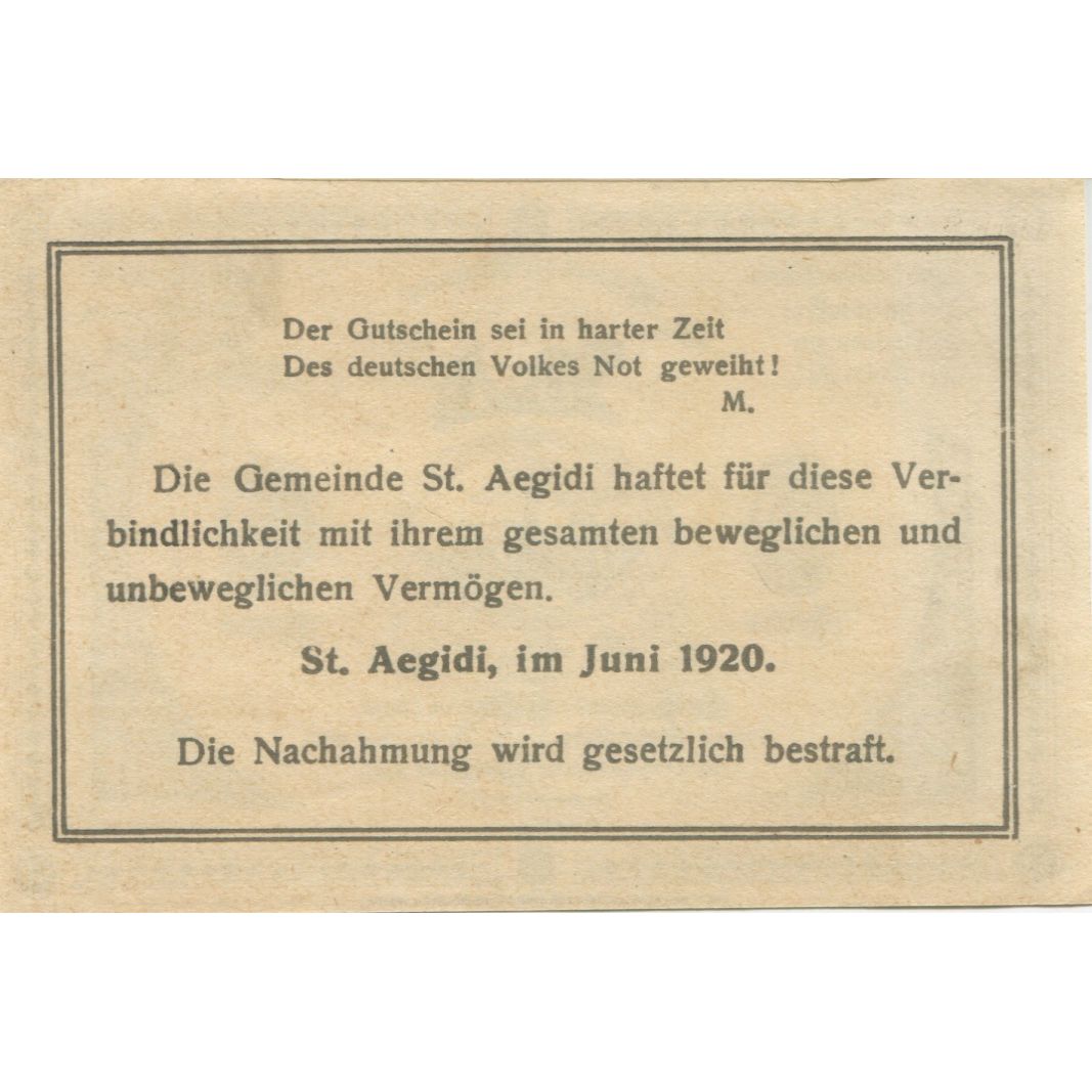 Banknote, Austria, St Aegidi, 50 Heller, cheval, 1920 UNC(63) Mehl:FS 875IIa