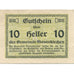 Banknote, Austria, Mauerkirchen, 10 Heller, Blason, 1920, UNC(63), Mehl:FS 598I