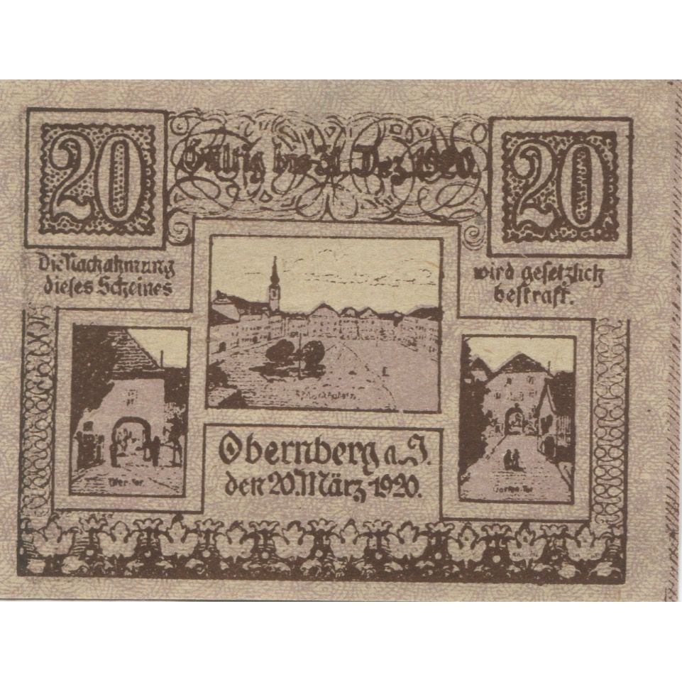 Banknote, Austria, Obernberg, 20 Heller, Monument, 1920, UNC(63), Mehl:FS 686Ia