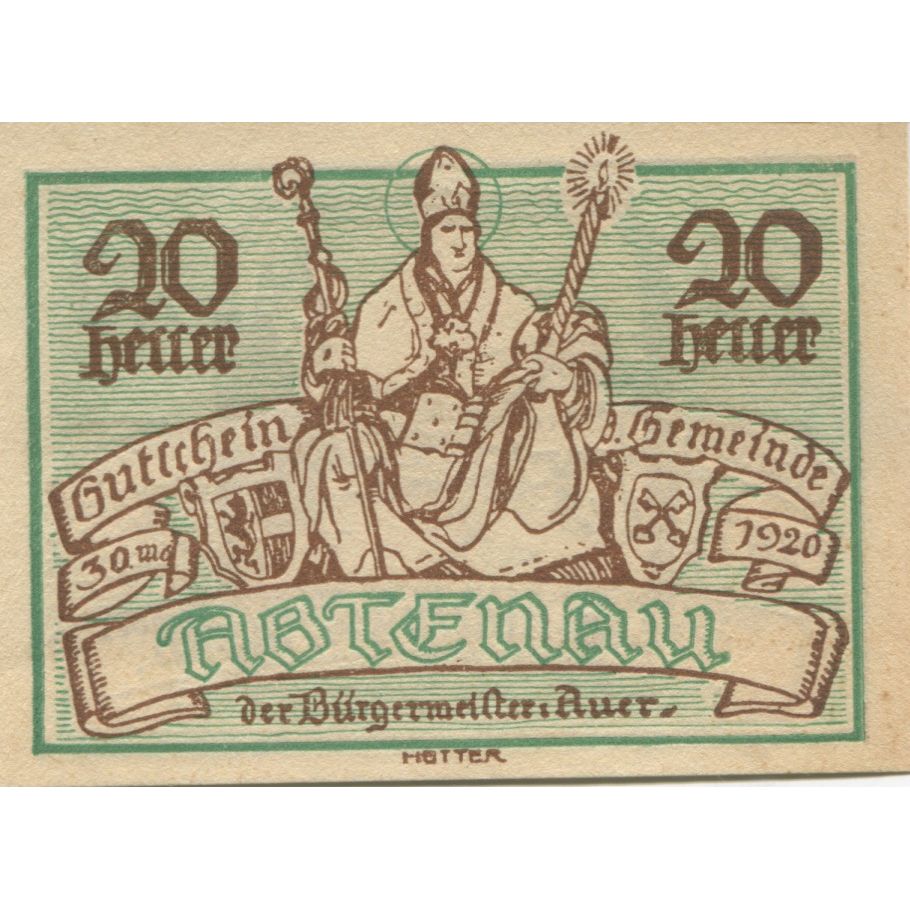 Geldschein, Österreich, Abtenau, 20 Heller, personnage 1920 UNZ- Mehl:FS 3a