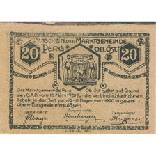 Banknote, Austria, Perg, 20 Heller, Blason 1920-12-31, UNC(63), Mehl:FS 730I