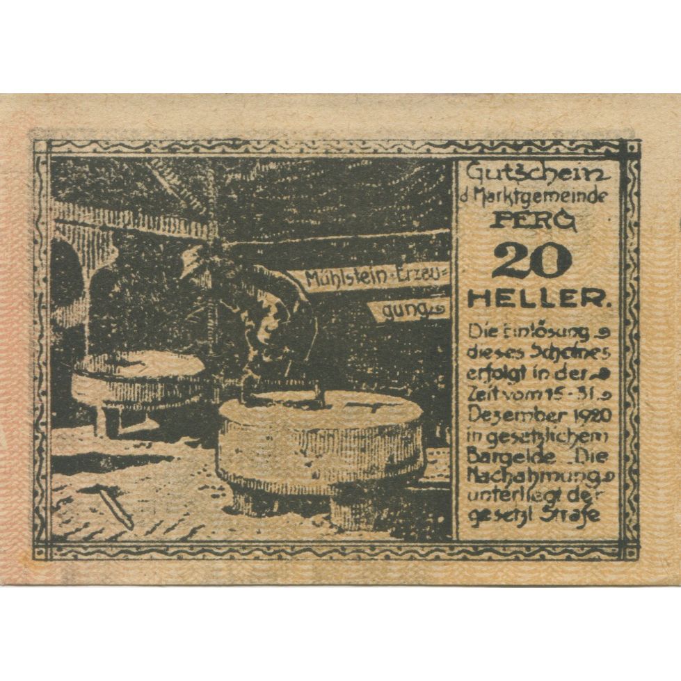 Billete, Austria, Perg, 20 Heller, Blason, 1920, 1920-12-31, SC, Mehl:FS 730I