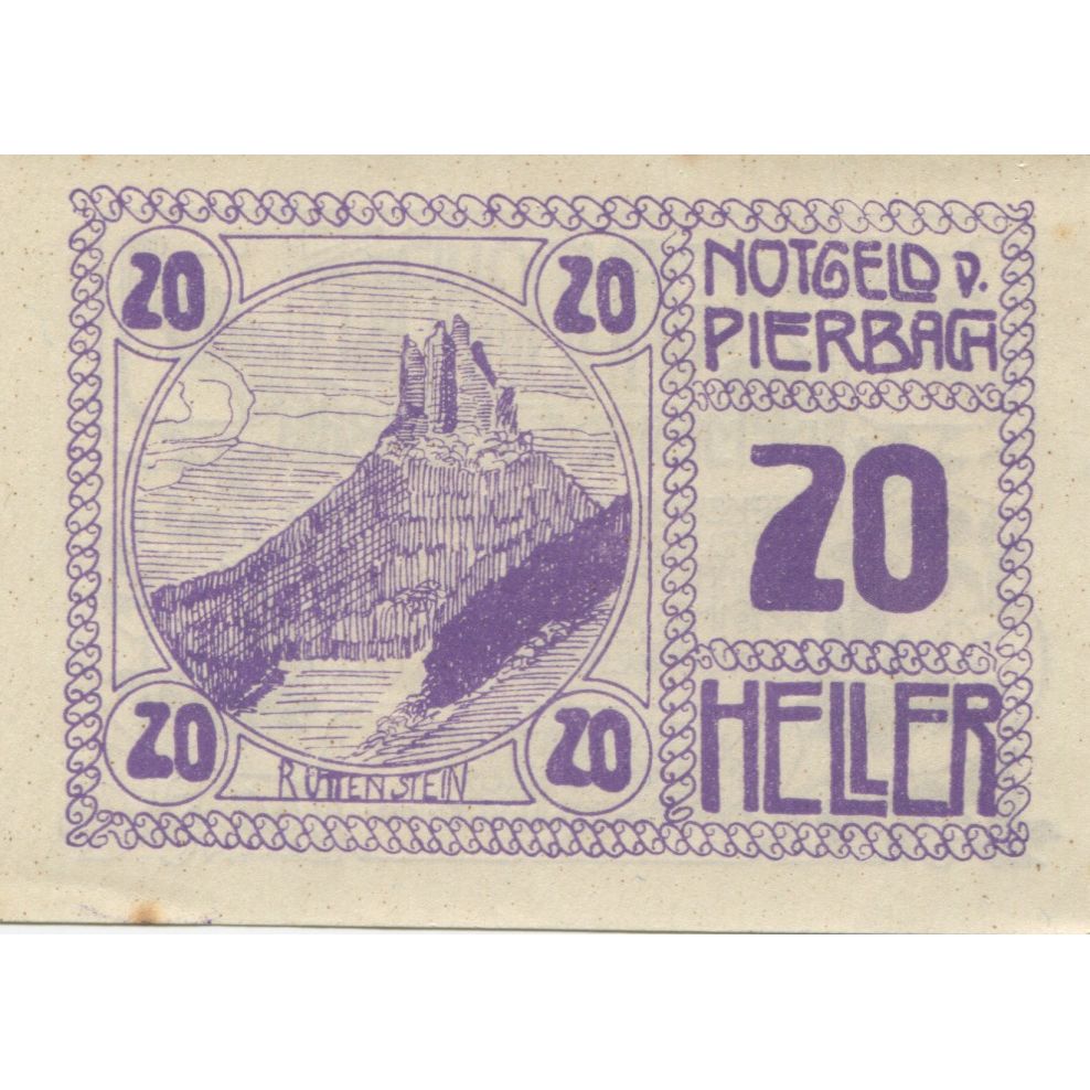 Biljet, Oostenrijk, Pierbach, 20 Heller, ruine, 1921, SPL, Mehl:FS 749
